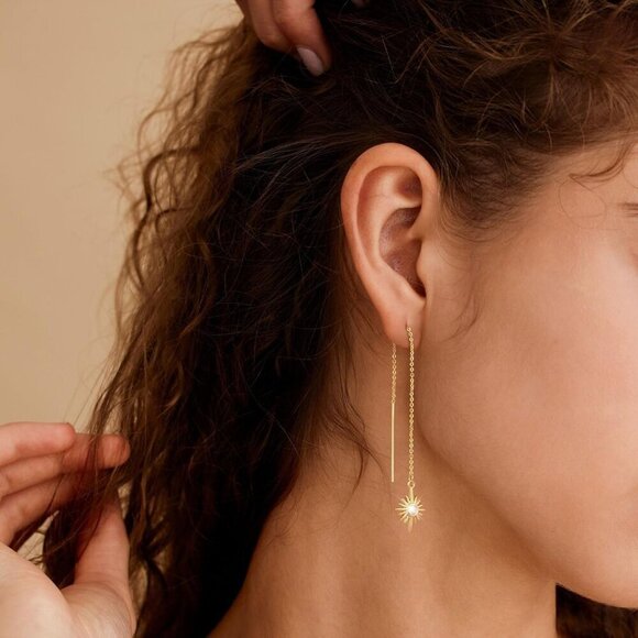 Gold Threader Earrings Women 14K Dangle Long Chain Drop Jewelry Gift - Picture 8 of 8